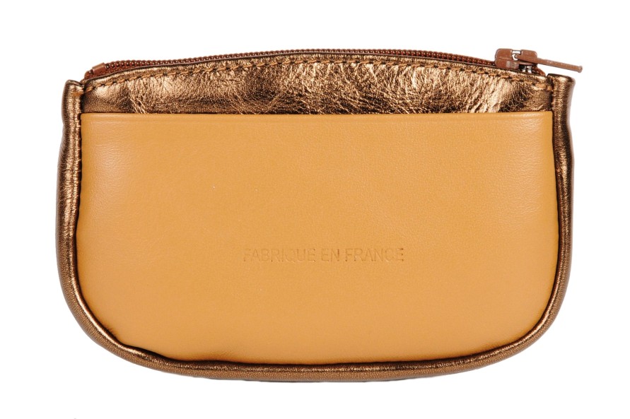 New Frandi Porte Monnaie Cuir Bicolore-Camel/Cuir