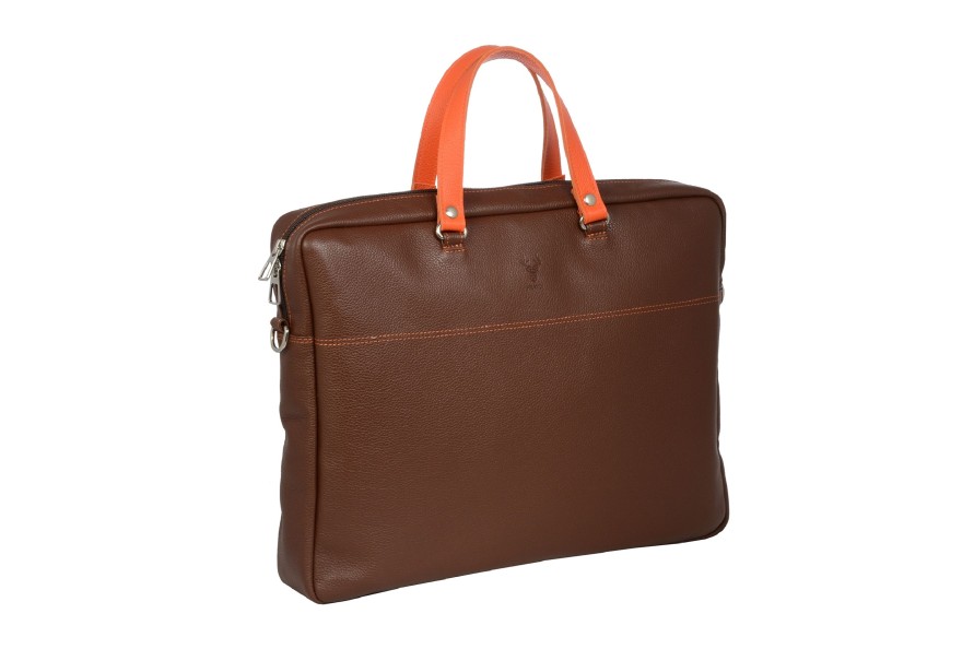 Best Frandi Cartable Cuir Homme-Marron/Orange