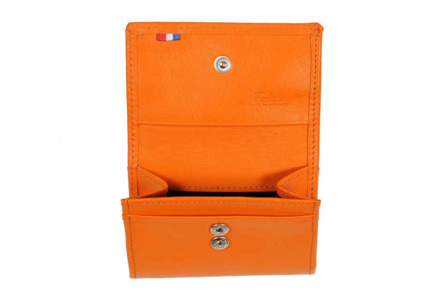 New Frandi Porte Monnaie Femme En Cuir -Orange