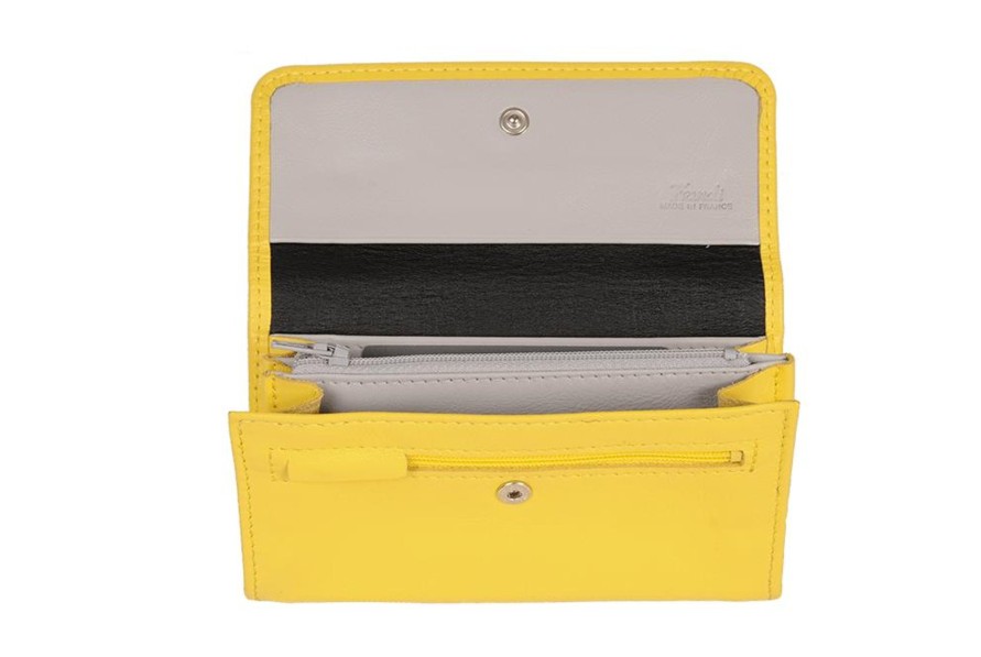 Best Frandi Porte Monnaie Cuir Gris Et Jaune