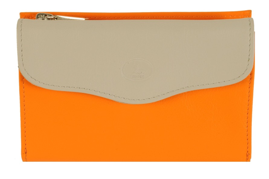 New Frandi Portefeuille Femme En Cuir-Orange/ Gris Clair