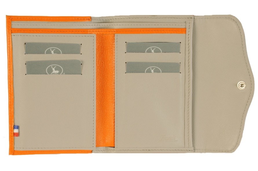 New Frandi Portefeuille Femme En Cuir-Orange/ Gris Clair