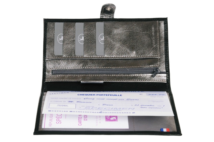 Best Frandi Porte Chequier Cuir Bicolore-Noir/Argent