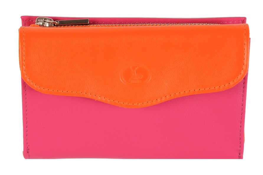 Hot Frandi Portefeuille Femme En Cuir-Orange/Fushia